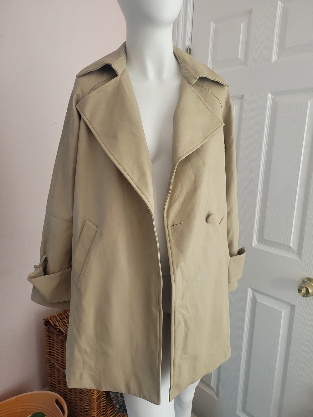 Nasty Gal Faux Leather Trench Coat Jacket Beige Tan S NWT